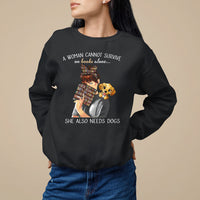 Women's dog lover sweatshirt, black with book-and-dog graphic and slogan print