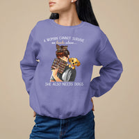 Women's dog lover sweatshirt, violet with book-and-dog graphic and slogan print
