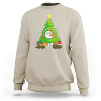 Sand Christmas cat sweatshirt with colorful cat and decorated tree graphic