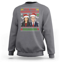 Charcoal gray crewneck sweatshirt with holiday graphic print on front