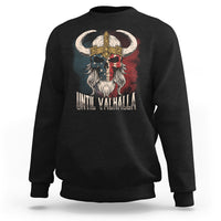Black Viking sweatshirt with skull helmet and 'Until Valhalla' front graphic