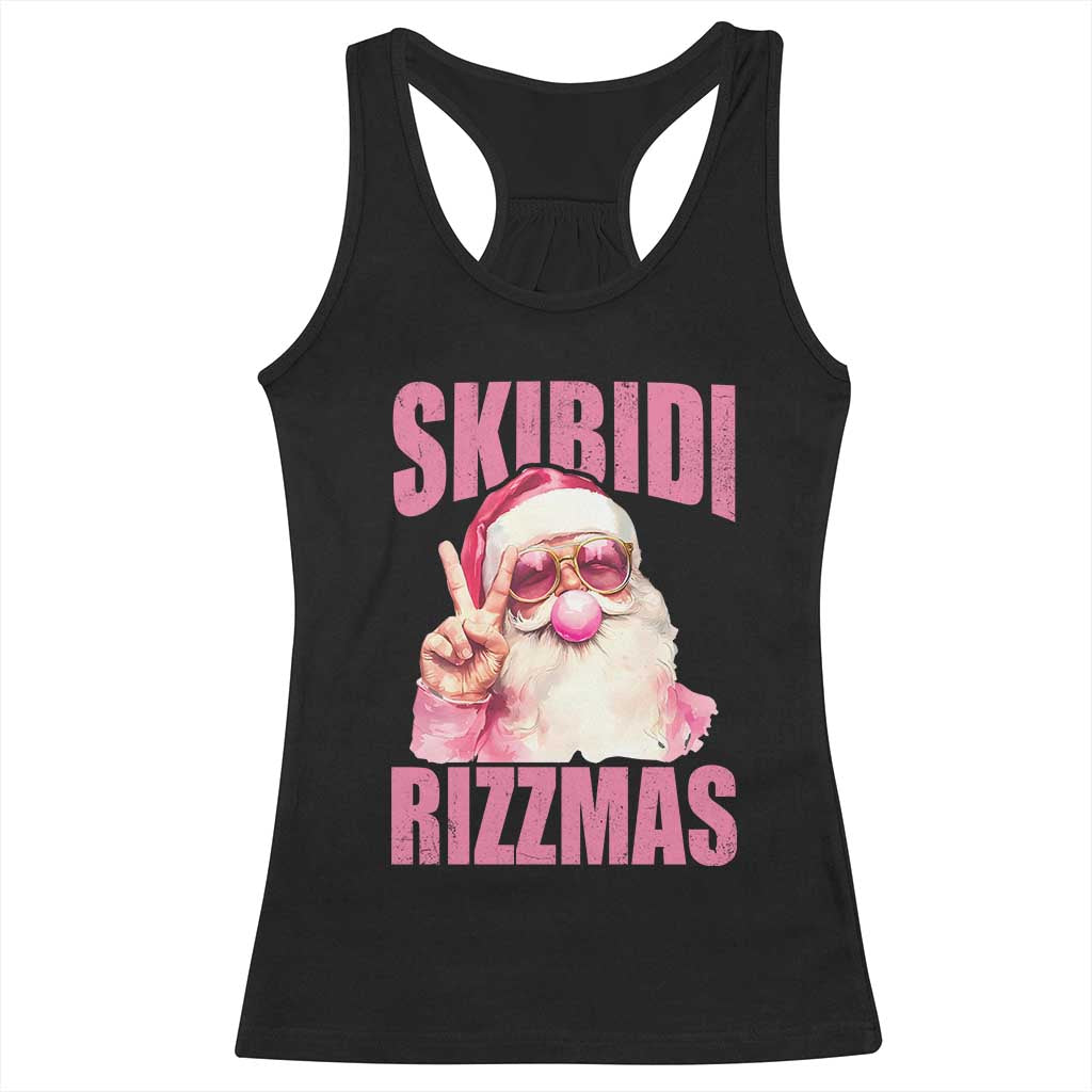 Funny Xmas Racerback Tank Top Skibidi Rizzmas Pink Santa Bubble Gum