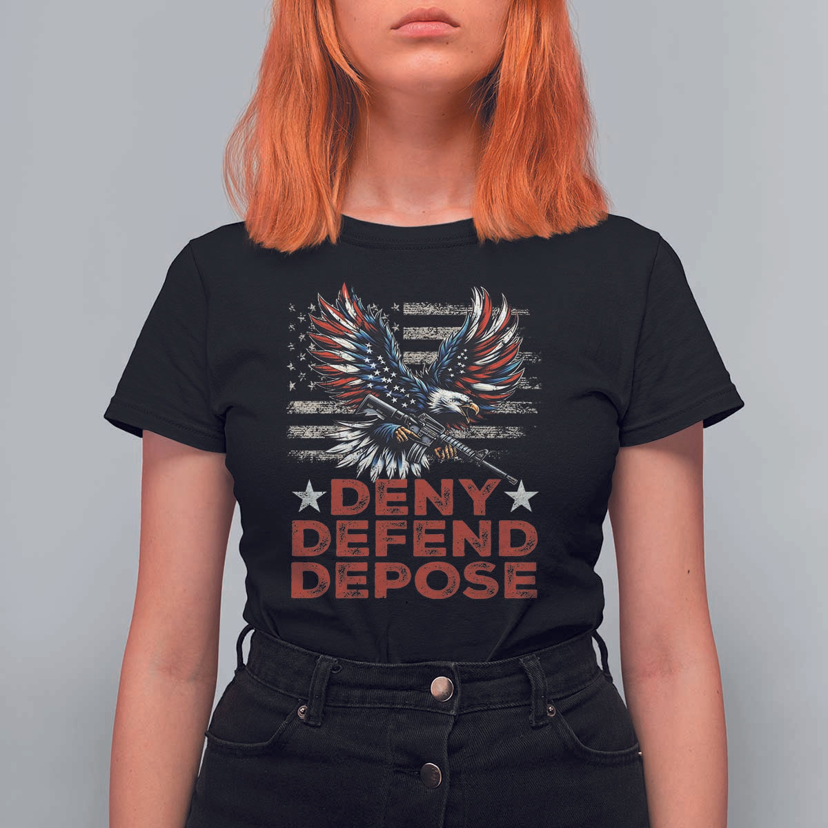 Deny Defend Depose T Shirt For Women Eagle American Flag - Wonder Print Shop