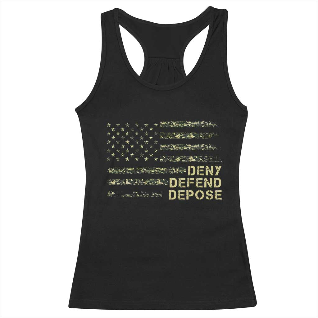 Deny Defend Depose Racerback Tank Top Camo American Flag