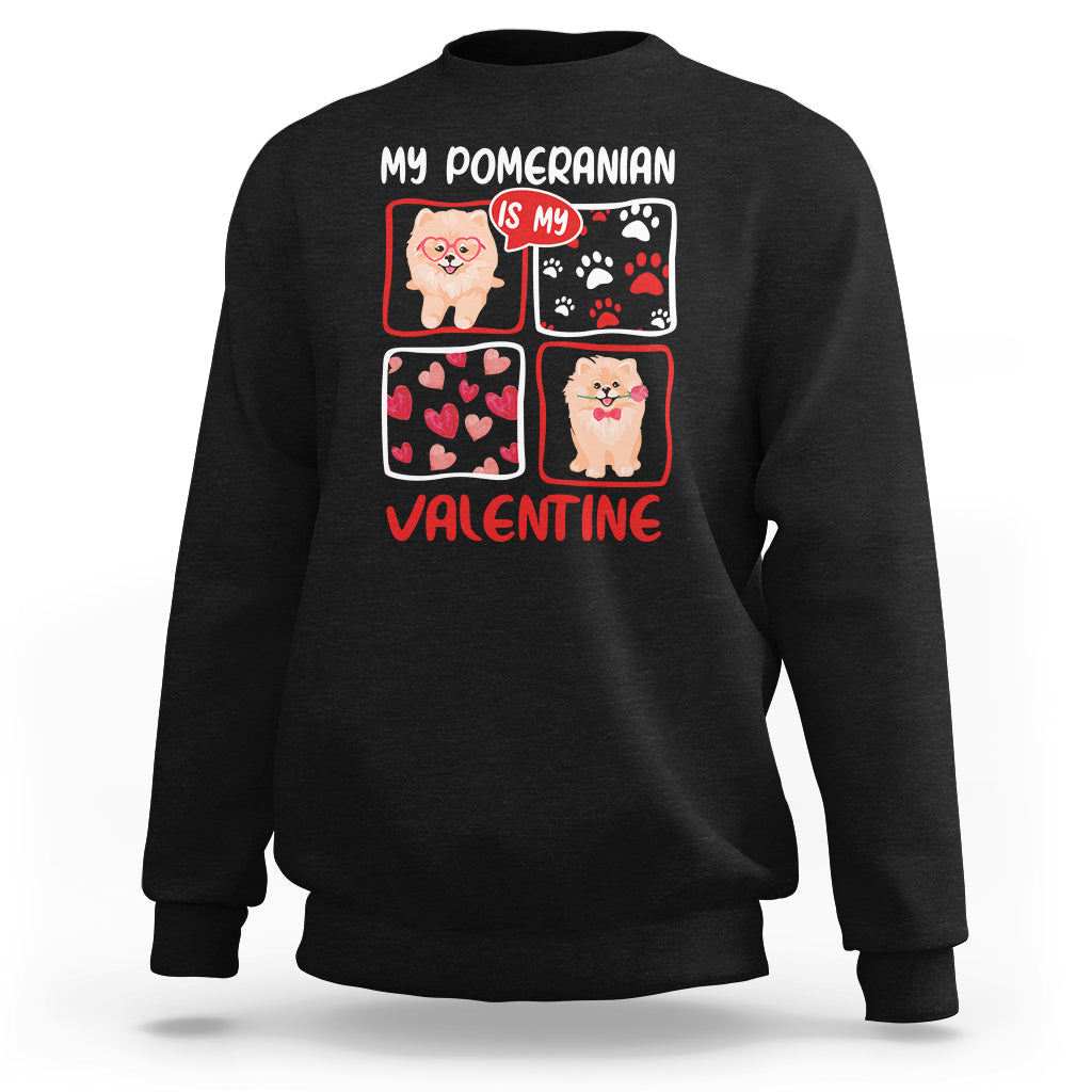 Black Valentine’s Day sweatshirt with dog graphic and “My Pomeranian Is My Valentine” text