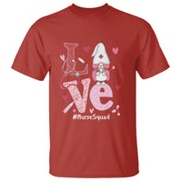 Red Nurse Squad Valentine T-shirt with gnome nurse, LOVE hearts, stethoscope graphic
