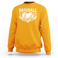 Gold crewneck sweatshirt with baseball heart 'Baseball is my Valentine' print