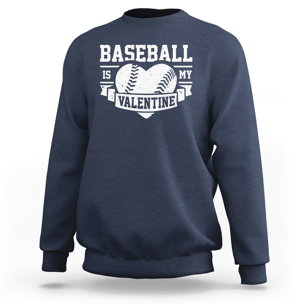 Navy crewneck sweatshirt with baseball heart 'Baseball is my Valentine' print