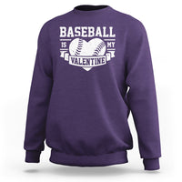 Purple crewneck sweatshirt with baseball heart 'Baseball is my Valentine' print