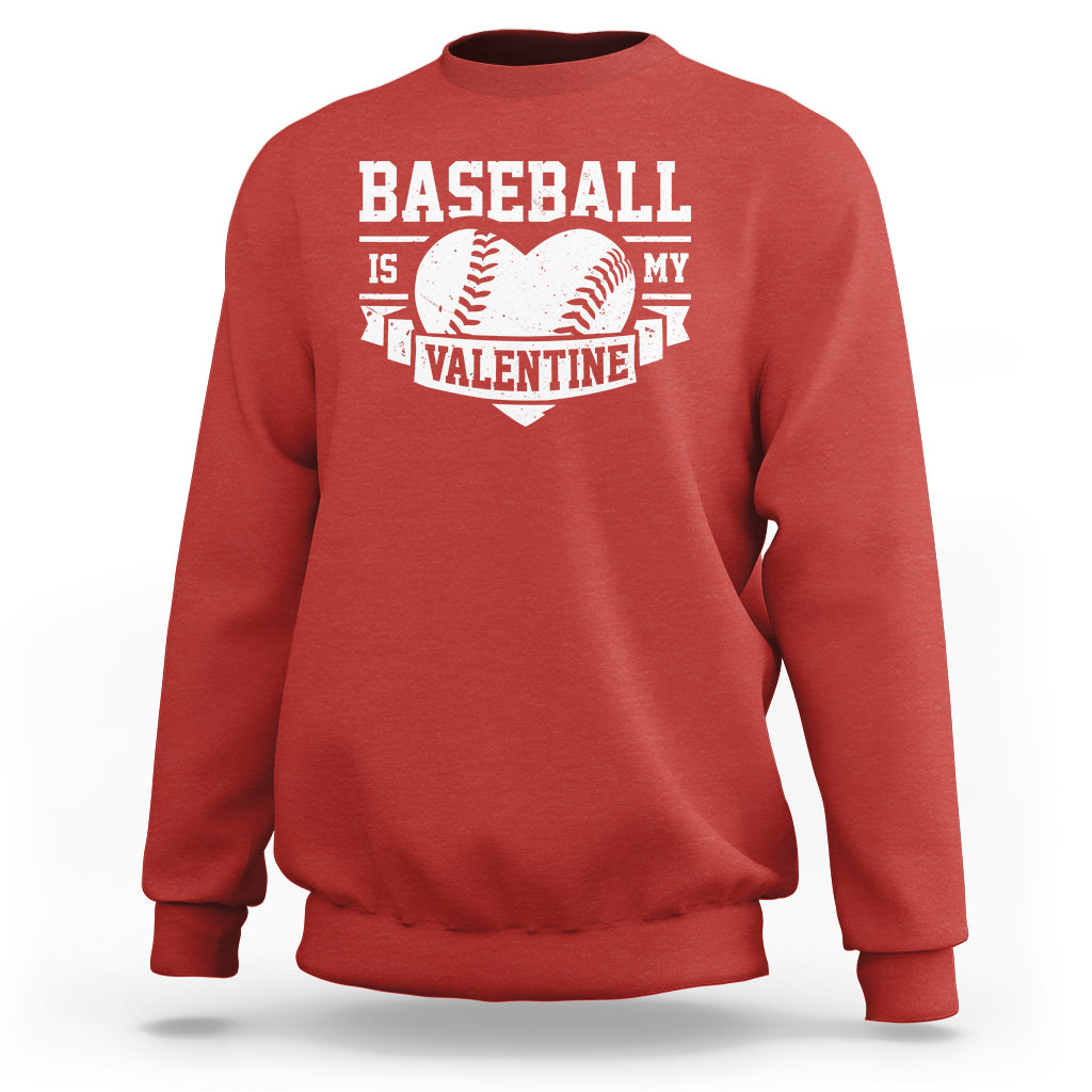 Red crewneck sweatshirt with baseball heart 'Baseball is my Valentine' print