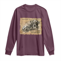 Maroon long sleeve crewneck shirt with “Madam C.J. Walker Self Made No Shade” graphic