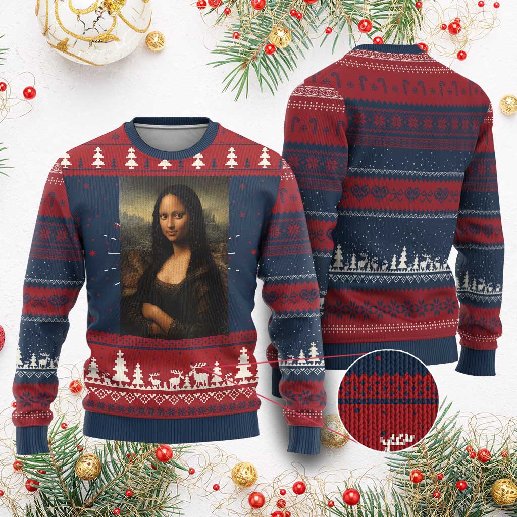 Black Mona Lisa Ugly Christmas Sweater Melanin Pretty Aesthetic Black History