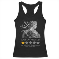 Black racerback tank top with front Julius Caesar graphic and star text