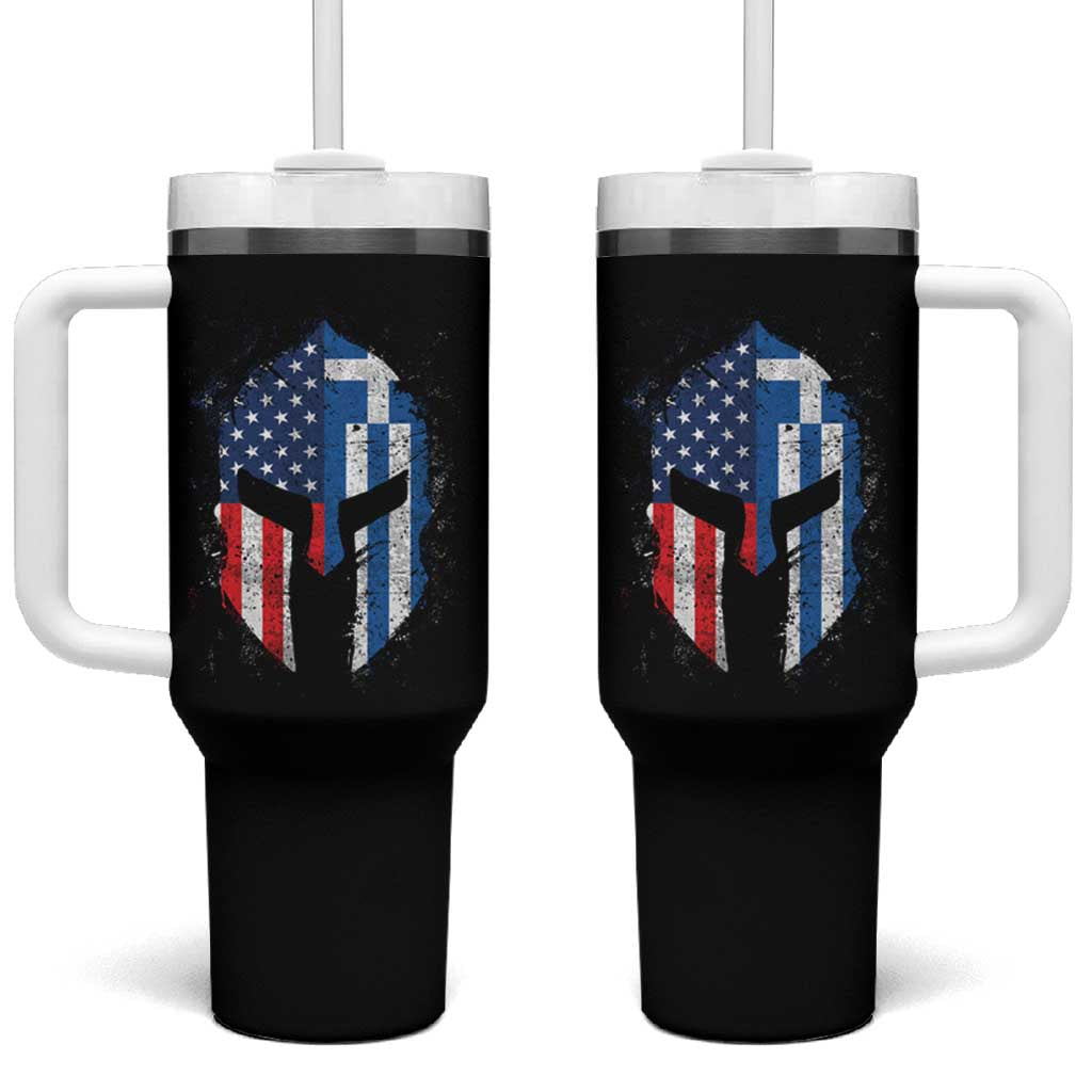 Greek American Pride Tumbler With Handle Greece Spartan Helmet
