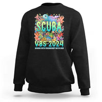 Black crewneck sweatshirt with scuba-themed "SCUBA VBS 2024" graphic
