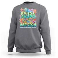 Charcoal gray crewneck sweatshirt with scuba-themed "SCUBA VBS 2024" graphic