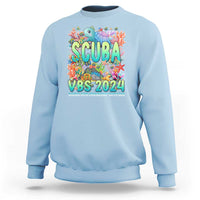 Light blue crewneck sweatshirt with scuba-themed "SCUBA VBS 2024" graphic