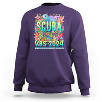 Purple crewneck sweatshirt with scuba-themed "SCUBA VBS 2024" graphic