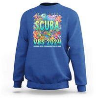Royal blue crewneck sweatshirt with scuba-themed "SCUBA VBS 2024" graphic