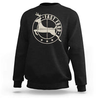 Funny hunting sweatshirt in black with circular deer graphic on the front.