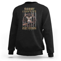 Black hunting sweatshirt with deer antler graphic and "Sorry I can't" text