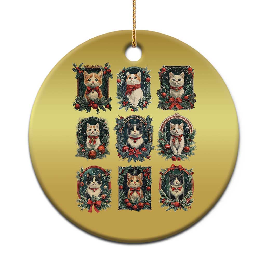 Xmas Cat Christmas Ornament Vintage Kitten Victorian Holly Wreath - Wonder Print Shop