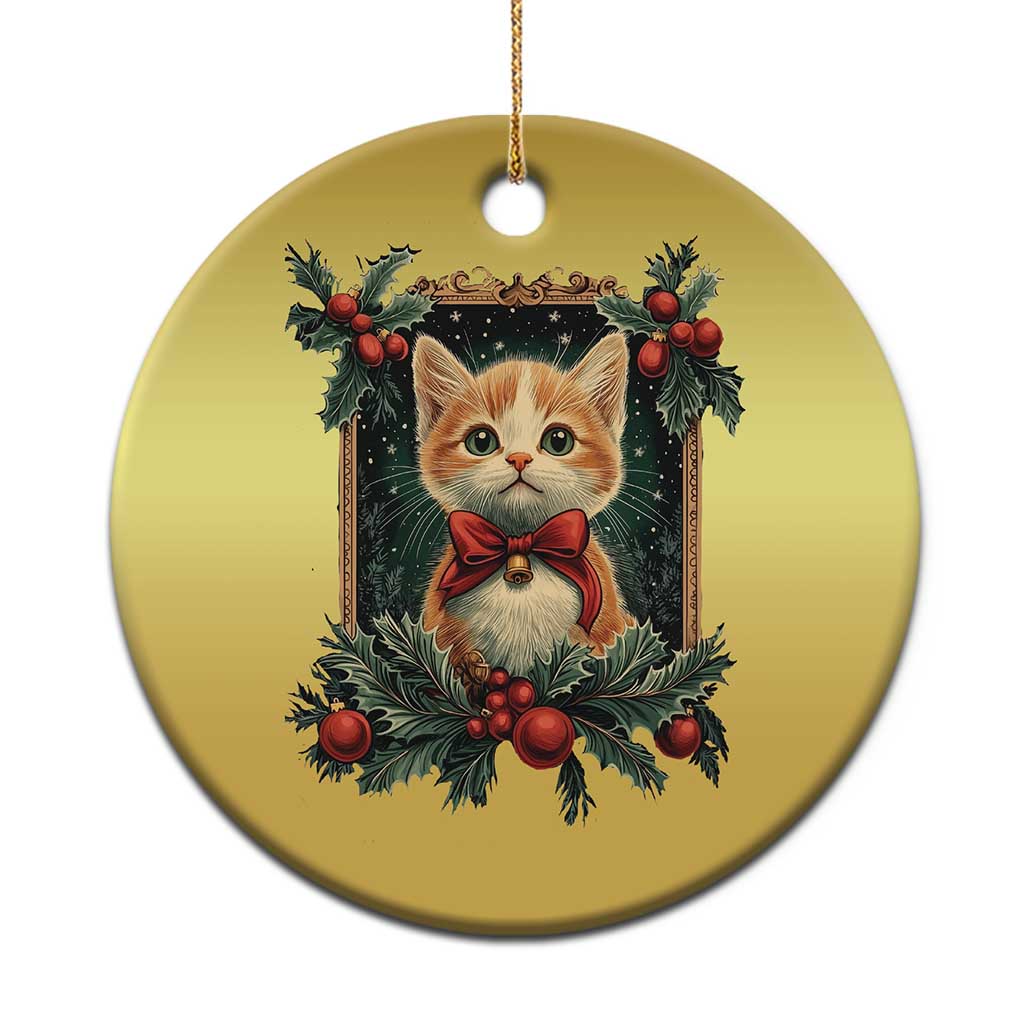 Xmas Cat Christmas Ornament Vintage Kitten Royal Victorian Holly Wreath - Wonder Print Shop