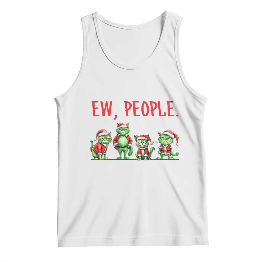 Funny Christmas Cat Tank Top Ew People Green Cat Santa