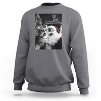 Charcoal gray sweatshirt with cat-and-Santa graphic print on the back