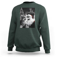 Dark forest green sweatshirt with cat-and-Santa graphic print on the back