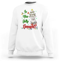 White sweatshirt with cartoon cat in a Christmas tree, 'Is This Jolly Enough!' text