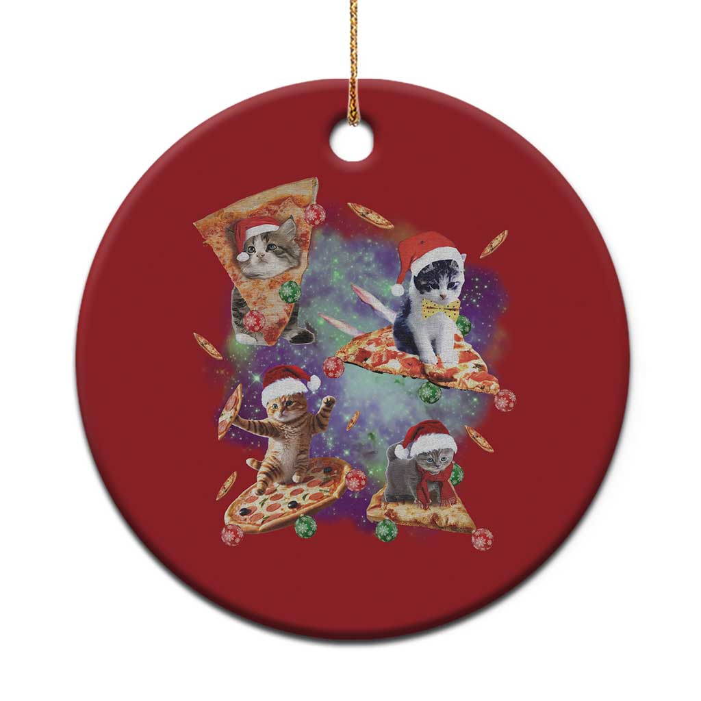 Funny Xmas Cat Christmas Ornament Santa Cat Riding Pizza Galaxy Outer Space - Wonder Print Shop