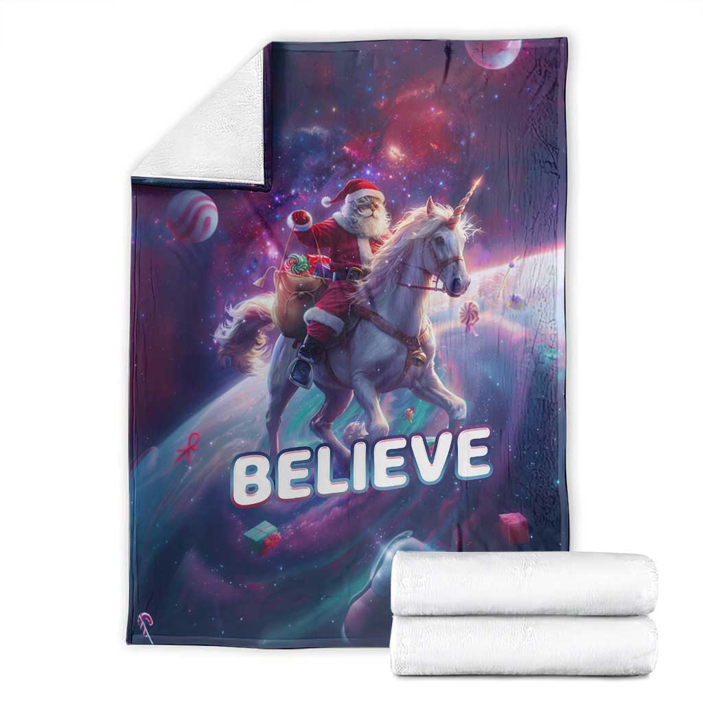 Funny Christmas Cat Throw Blanket Santa Cat Riding Unicorn Galaxy Outer Space - Wonder Print Shop