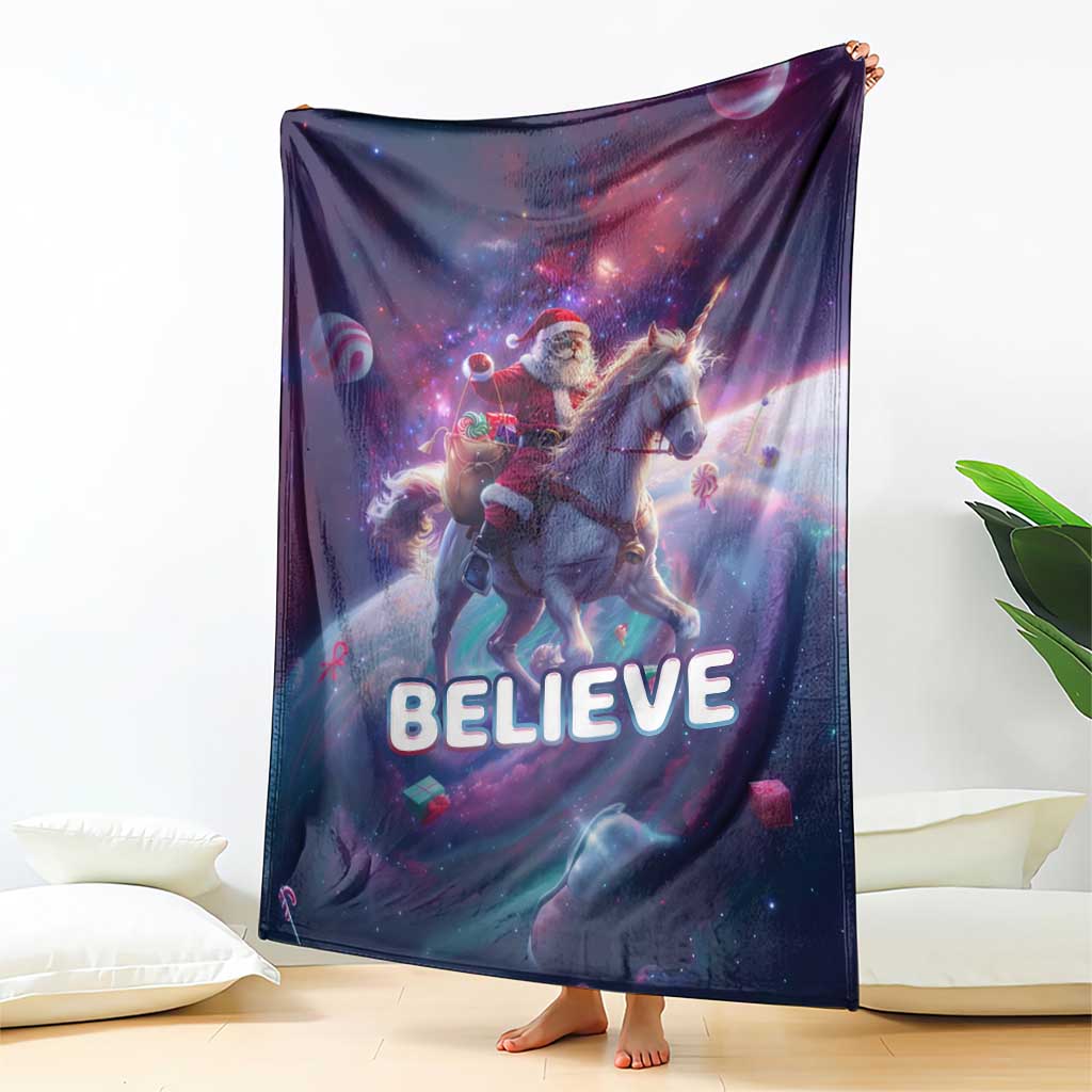 Funny Christmas Cat Throw Blanket Santa Cat Riding Unicorn Galaxy Outer Space - Wonder Print Shop