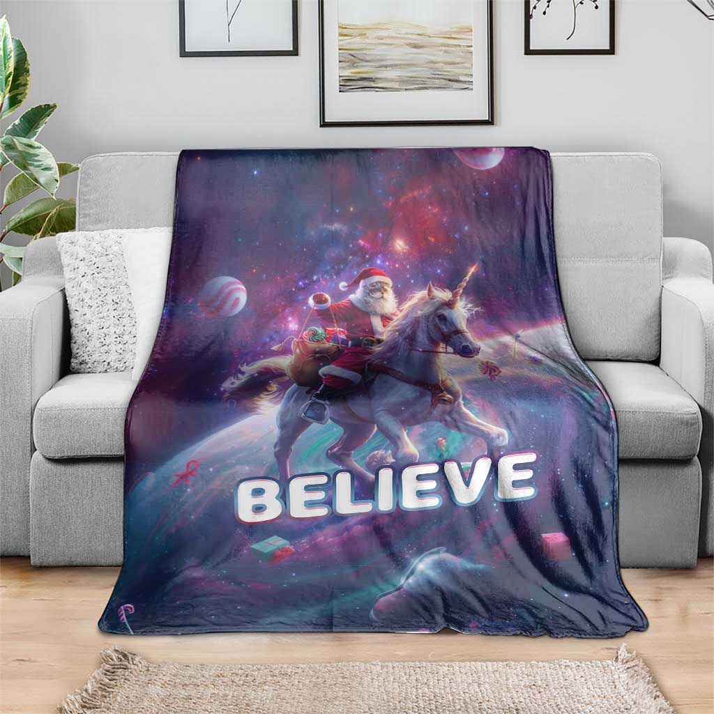 Funny Christmas Cat Throw Blanket Santa Cat Riding Unicorn Galaxy Outer Space - Wonder Print Shop