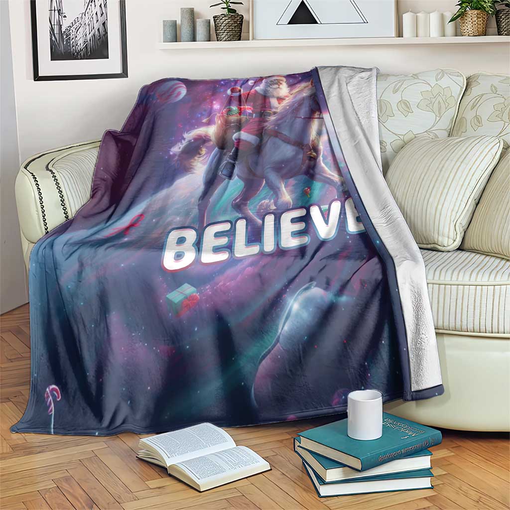 Funny Christmas Cat Throw Blanket Santa Cat Riding Unicorn Galaxy Outer Space - Wonder Print Shop