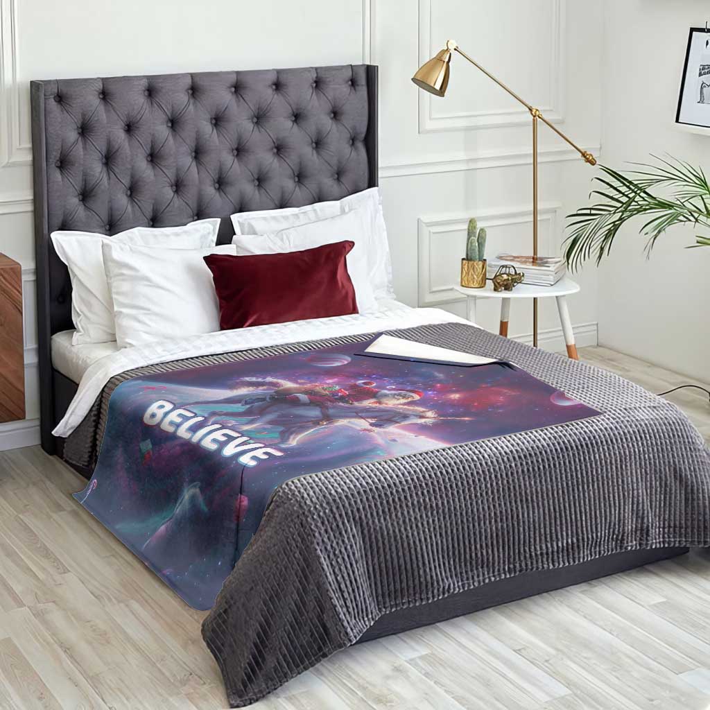 Funny Christmas Cat Throw Blanket Santa Cat Riding Unicorn Galaxy Outer Space - Wonder Print Shop
