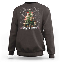 Christmas cat sweatshirt in dark gray with “Santa Paws” graphic and festive tree design