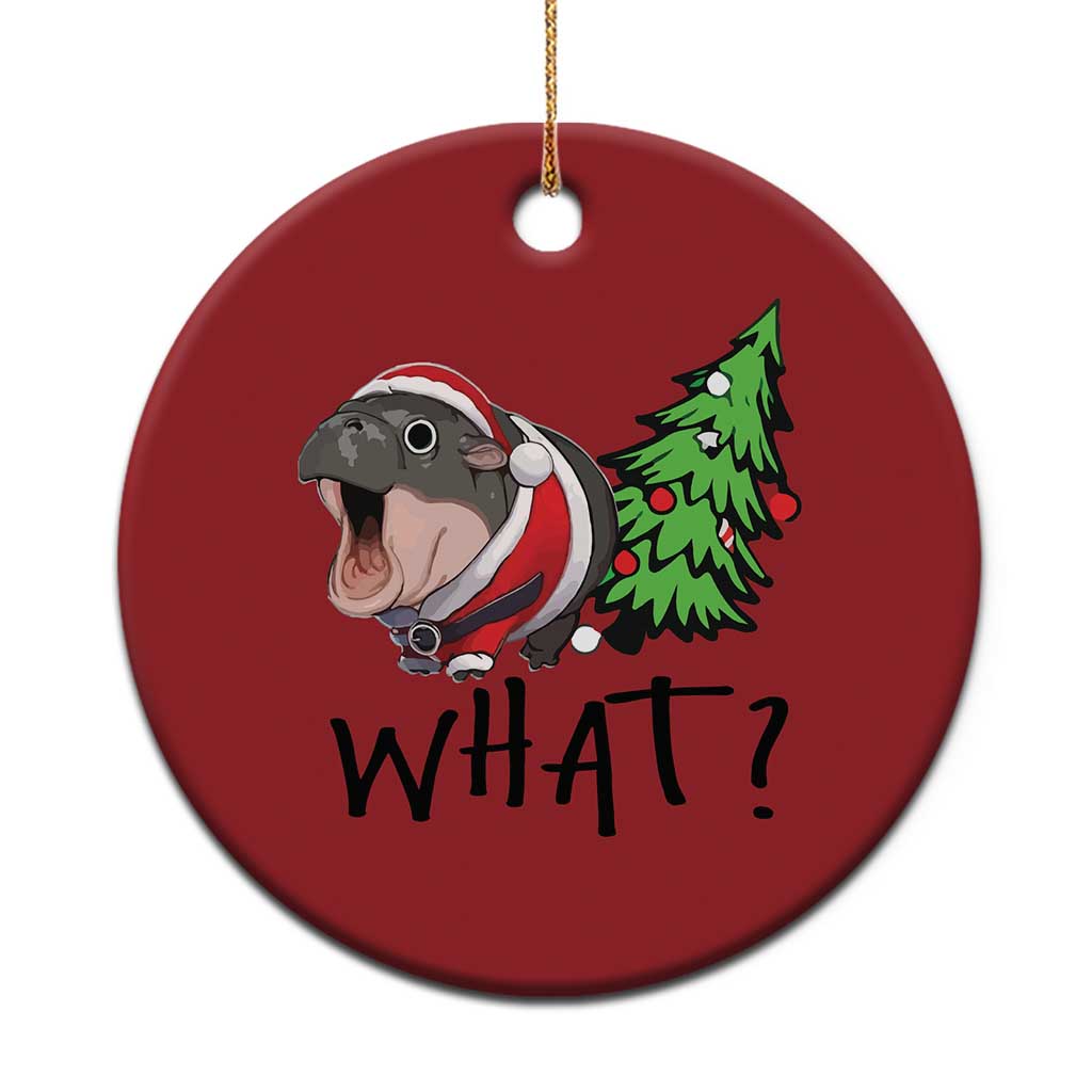 Funny Xmas Moo Deng Christmas Ornament What Baby Hippo Pushing Christmas Tree - Wonder Print Shop