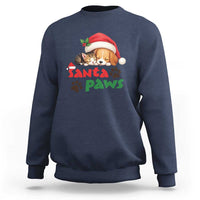 Navy crewneck sweatshirt with Santa hat cat graphic and “Santa Paws” paw print design