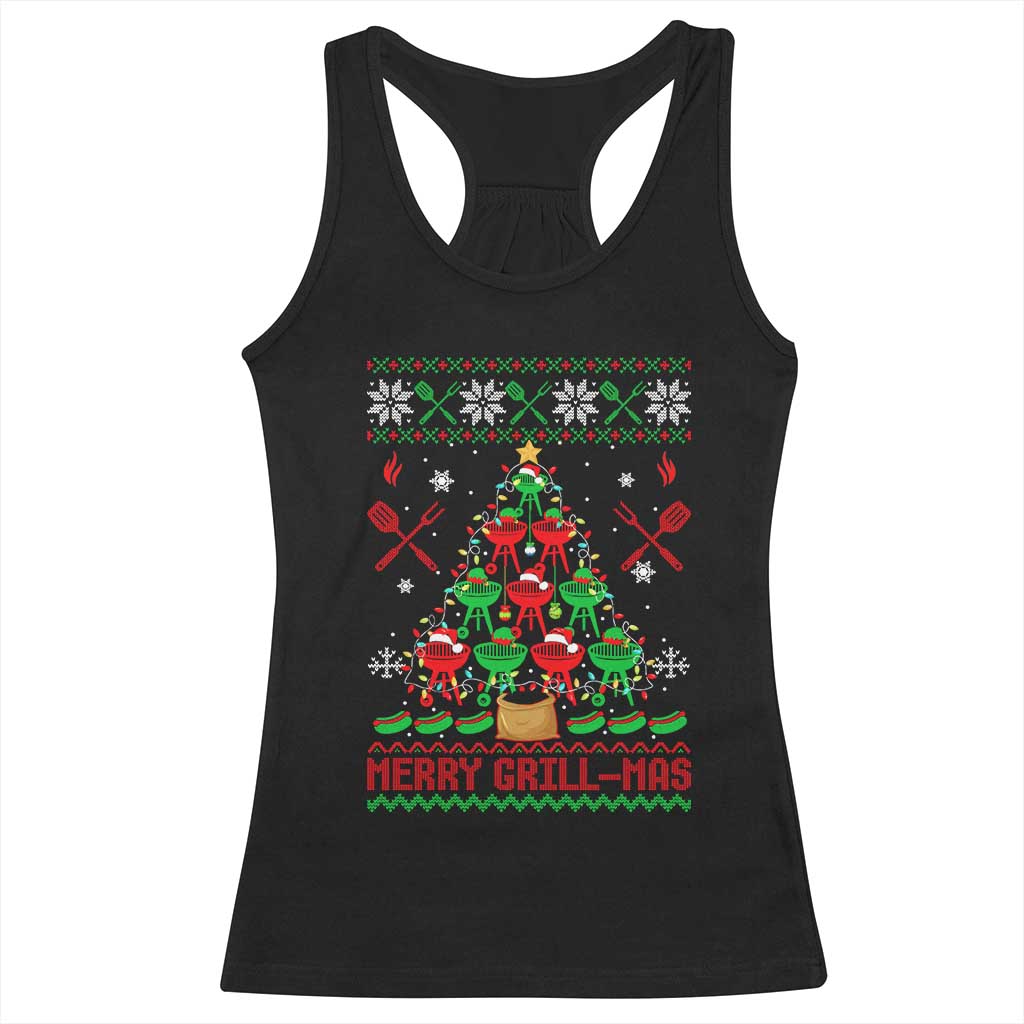 Funny Xmas Grilling Racerback Tank Top Merry Grill Mas Santa Grilling BBQ Smoking Meat