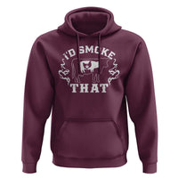 Maroon BBQ hoodie with pig logo graphic and white “THAT” lettering, front kangaroo pocket