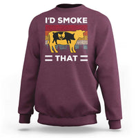 Maroon crewneck pullover sweatshirt with 'I'D SMOKE THAT' graphic on back