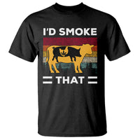 Black T-shirt with “I’D SMOKE THAT” text and retro bull graphic on chest