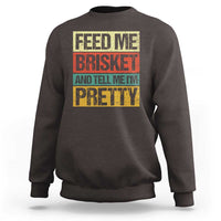 Dark chocolate BBQ graphic crewneck sweatshirt, 'FEED ME BRISKET' print