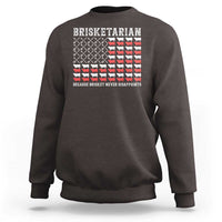 Dark chocolate brown sweatshirt with 'BRISKETARIAN' front graphic and ribbed cuffs