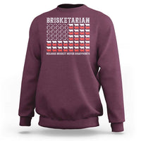 Maroon sweatshirt with 'BRISKETARIAN' front graphic and ribbed cuffs