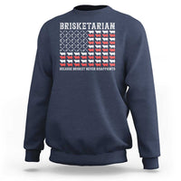 Navy sweatshirt with 'BRISKETARIAN' front graphic and ribbed cuffs