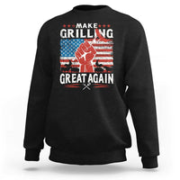 Black crewneck sweatshirt with front grilling slogan graphic and American flag design