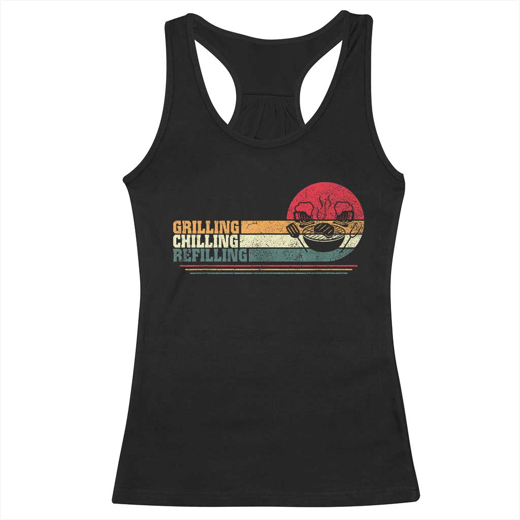 Funny BBQ Lover Racerback Tank Top Grilling Chillin' Refillin Beer Drinking Smoker Grilling Pitmaster